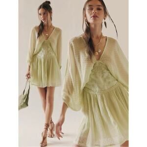 Free People Bohemian Ethereal Cottage Sweet Dreams Mini Dress Frozen Dew Medium